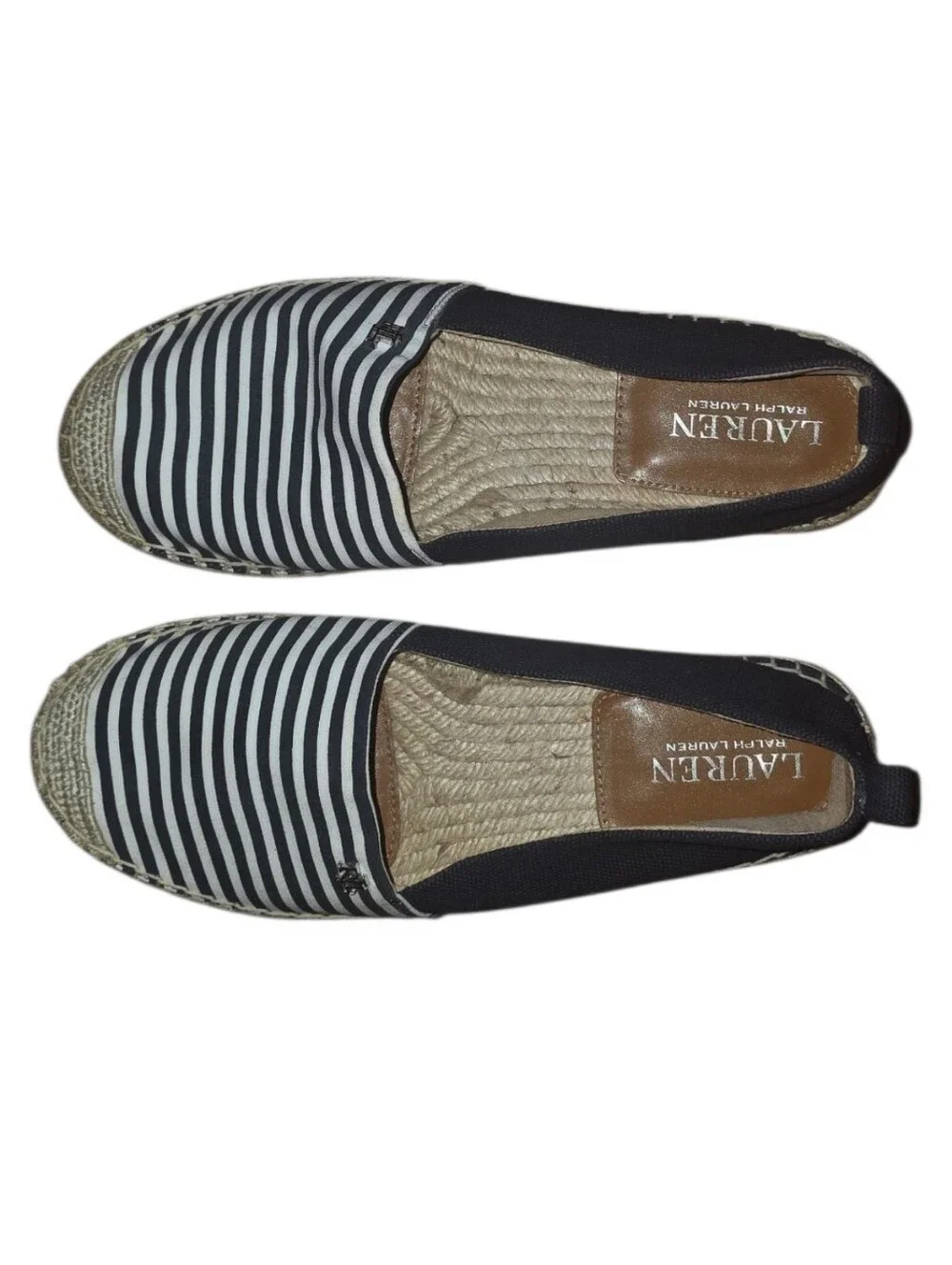 Ralph Lauren Cameryn Nautical Stripe Espadrille Canvas Flat Loafers Navy White 7